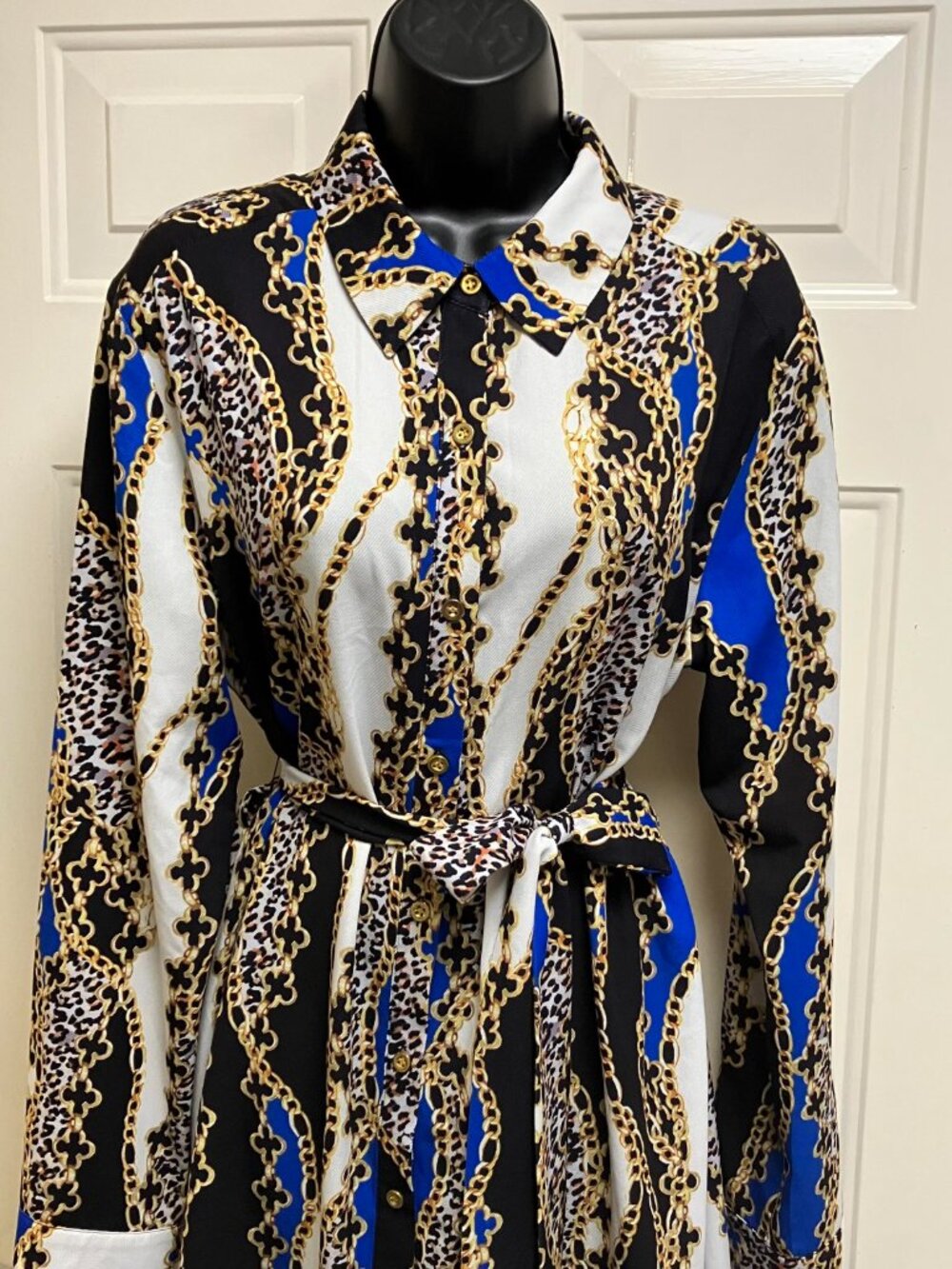Alexia Admor Dress Belted collar long sleeve Knee Length LARGE